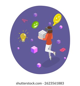Ilustração de vetor plano isométrico 3D de Metaverso, Realidade aumentada, Mundo virtual. Rubrica 1