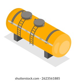 Ilustração de vetor plana isométrica 3D de recipientes de gás cilíndricos, tanques de metal com oxigênio liquefeito industrial. Item seis