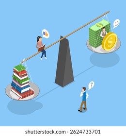 3D Isometric Flat Vector Illustration of Paid Education, Importance Of Education In Society