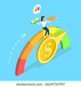 Ilustração de vetor plana isométrica 3D de grande pontuação de crédito, finanças pessoais