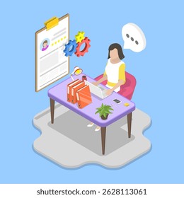 3D Isometric Flat Vector Illustration of Employee Performance Evaluation, KPI to Measure Success