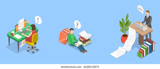 3D Isometric Flat Vector Illustration of Document Online Editing, Editorial Services