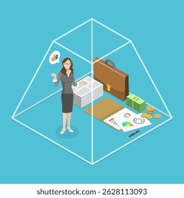 Ilustração de vetor plano isométrica 3D da transparência de negócios, honesta e empresa limpa