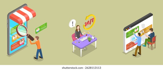 3D Isometric Flat Vector Illustration of Quality Service Client Feedback, Business Satisfaction Support