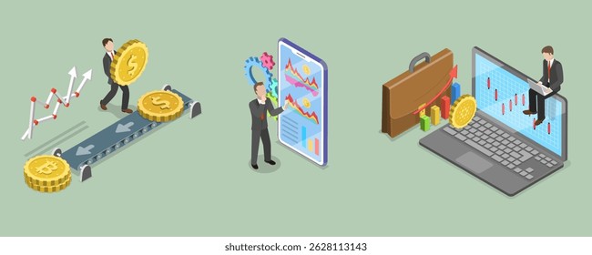 3D Isometric Flat Vector Illustration of Cryptocurrency Investment, Financial Literacy and Investment, Trading
