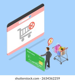 3D Isometric Flat Vector Illustration of Exit and Deny Transaction, Abandoned Shopping Cart