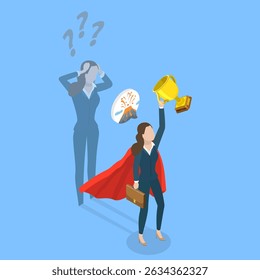 3D Isometric Flat Vector Illustration of Anxiety and Lack of Self Confidence, Imposter Syndrome