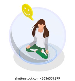 3D Isometric Flat Vector Illustration of Introverts, Person in Bubble Barrier. Item 2