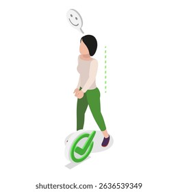 3D Isometric Flat Vector Illustration of Walking Position, Proper Posture for Walking to Reduce Strain. Item 3
