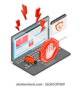 3D Isometric Flat Vector Illustration of Computer Crime, Cyber Security Breach. Item 3