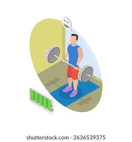 3D Isometric Flat Vector Illustration of Increas Training Power And Productivity , Beverage for Strength and Energy Boost. Item 1