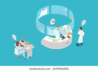 3D Isometric Flat Vector Illustration of Innovations In Laboratory Research, Scientist In Virtual Reality Headset Embracing The Future