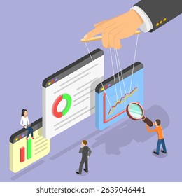 3D Isometric Flat Vector Illustration of Market Manipulation, Manipulating Price, a Puppeteer Concept.