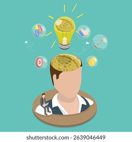 3D Isometric Flat Vector Illustration of Awareness and Mindfulness, Representation Of A Receptive Mind, Innovative Talents, And Artistic Capabilities.