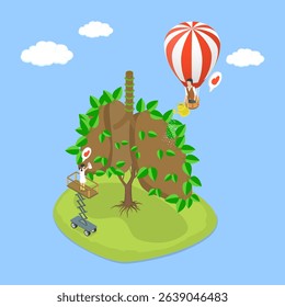 3D Isometric Flat Vector Illustration of Air Purification, Fresh Air For Healthy Respiratory System