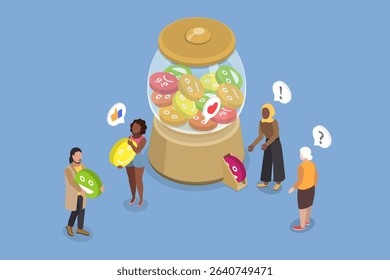 3D Isometric Flat Vector Illustration of Emotional Intelligence, Understanding Emotions And Positive Thinking In Psychology