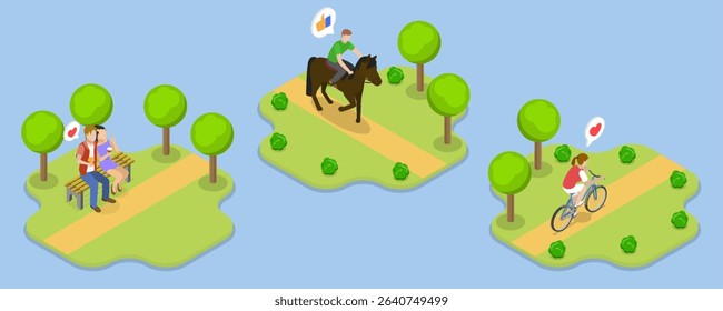 3D Isometric Flat Vector Illustration of Outdoor Adventures, Urban Park Activities
