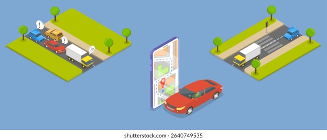 3D Isometric Flat Vector Illustration of Urban Transport, City Traffic In A City Setting