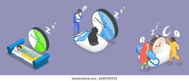 3D Isometric Flat Vector Illustration of Good Night Time, Sleeping And Resting