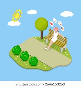 3D Isometric Flat Vector Illustration of Relax Time Outdoor, Positive Thinking
