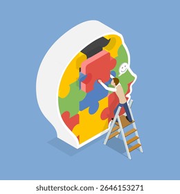 3D Isometric Flat Vector Illustration of Psychologic Therapy, Brain Puzzle For Problem-Solving Tasks And Challenges