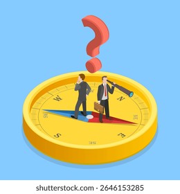 3D Isometric Flat Vector Illustration of Strategy and Planning, Vision of Future, Frustrated Businessmen Holding Broken Compass Struggling To Find Right Path And Direction