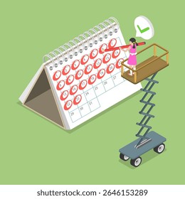 3D Isometric Flat Vector Illustration of Date Countdown, Tracking Dates On Calendar