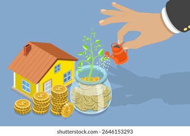 3D Isometric Flat Vector Illustration of Wealth Profit Growth, Mutual Fund or Growing Investment