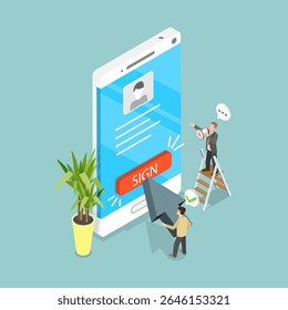 3D Isometric Flat Vector Illustration of Register Online, Sign-Up Concept For New Users