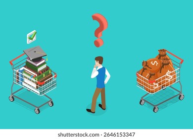 3D Isometric Flat Vector Illustration of Investment in Education, Concept Of Earning Money Through Education