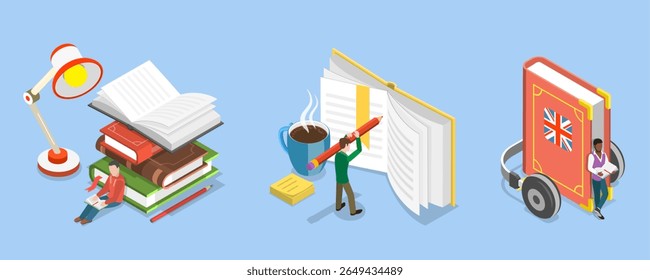 Ilustração 3D Isométrica Plana Vetor de Conjunto de Educação, Escola E Aulas Pré-Escolares Para Uso Educacional