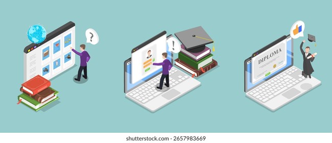 3D Isometric Flat Vector Illustration of Opportunities, Personalized Learning Path, Distance Education