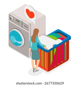 Ilustración vectorial plana isométrica 3D de reciclaje y donación, donando prendas a la caridad. Punto 3