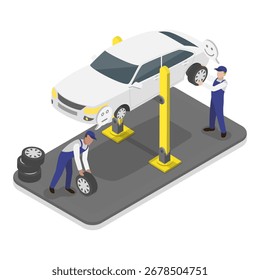 3D Isometrische flache Vektorgrafik der Auto-Reparatur, Auto Check-Up-Dienste. Punkt 2