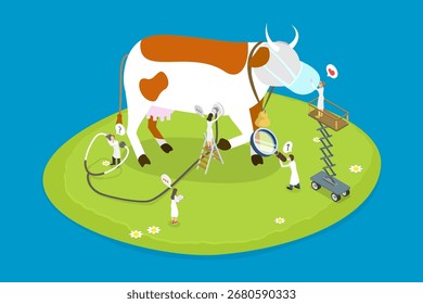 3D Isometric Flat Vector Illustration of Livestock Protection, Cow With Protective Face Mask
