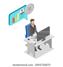 Ilustración vectorial plana isométrica 3D de recursos humanos e IA, automatización de la gestión de recursos humanos. Punto 2