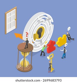 3D Isometric Flat Vector Illustration of Escape Room, The Exciting Challenge for Friends and Family