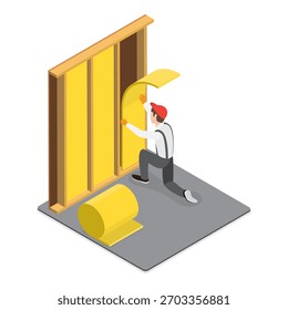 3D Isometrische Flat Vector Illustration von Spray Foam Isolierung, Bauservice, Haus Renovierung. Punkt 2
