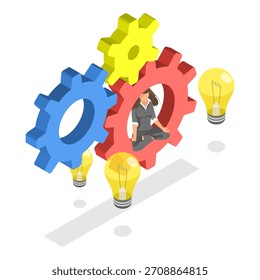 Ilustração de Vetor Plano Isométrico 3D de Psicologia, Consciência de Saúde Mental. Rubrica 1