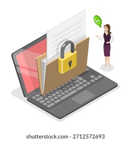 3D Isometric Flat Vector Illustration of Data Loss Prevention , Online Data Protection. Item 3