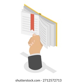 Ilustración vectorial plana isométrica 3D de manos con libros, estudio y Educación, literatura y lectura. Punto 2