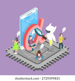 Ilustração de vetor plana isométrica 3D da geração alfa, mostrando suas características e traços