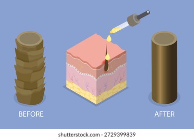 Ilustración vectorial plana isométrica 3D de reparación, tratamiento y cuidado del cabello