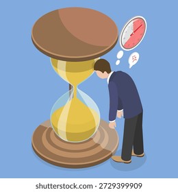 3D Isometric Flat Vector Illustration of Lost Time, Stress Induced By Waisted Posibilities