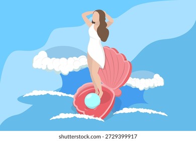 3D Isometric Flat Vector Illustration of Aphrodite, Greek Goddess Linking To Love, Beauty, Pleasure, Passion, And Procreation