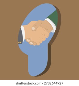 3D Isometric Flat Vector Illustration of Backroom Deal, Two Businessmen Shaking Hands Through A Keyhole