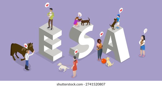 3D Isometric Flat Vector Illustration of ESA, Emotional Support Animal Banner Design