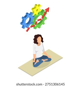 3D Isometric Flat Vector Illustration of Harmony and Relaxation, Benefits And Positive Aspects Of Transcendental Meditation. Item 2