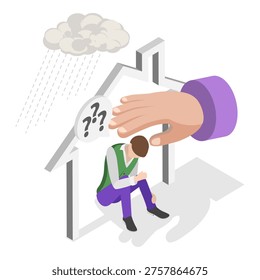 3D Isometric Flat Vector Illustration of FOMO stands for Fear of Missing Out, Depicting Positive And Negative Emotions. Item 1