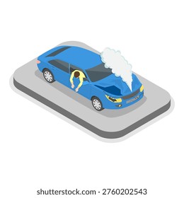 3D Isometric Flat Vector Illustration of Car Crash, Depicting Concept Of Road Accident. Item 2